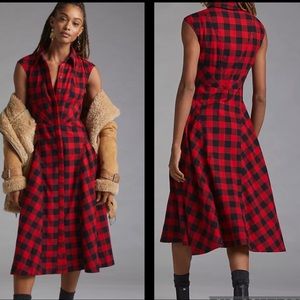 Anthropologie Red and Black Plaid Midi Dress